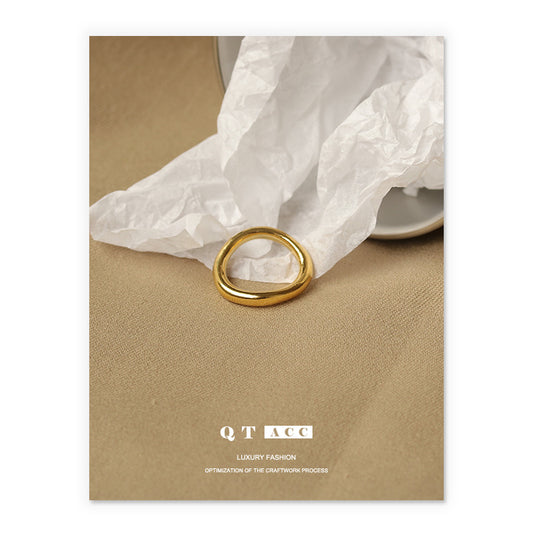 Brass plated 18K real gold ins minimalist cold wind Internet celebrity temperament gold glossy circle ring ring woman