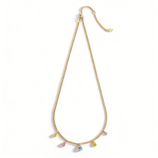 18K gold plated necklace featuring high-quality colorful cubic zirconia.