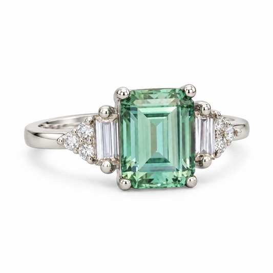 Emerald-Cut Zircon Ring with Baguette Side Stones