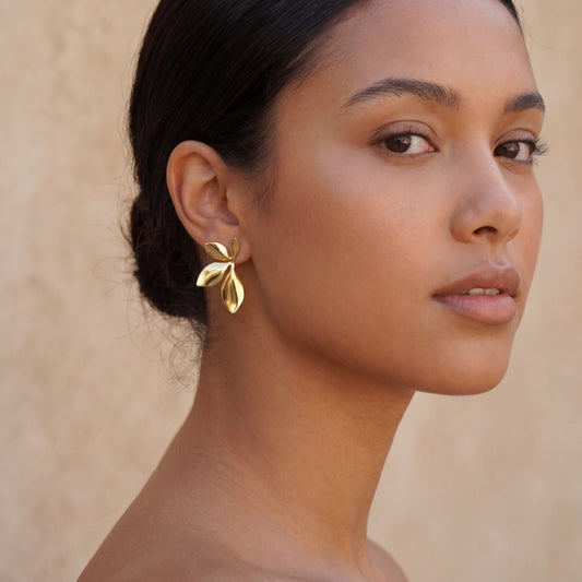 Ever P. | Gold Leaf Stud Earrings for Women | 18K Plated