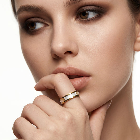 Ever P. Mother of Pearl Shell Ring – Tarnish-Free Stainless Steel Jewelry