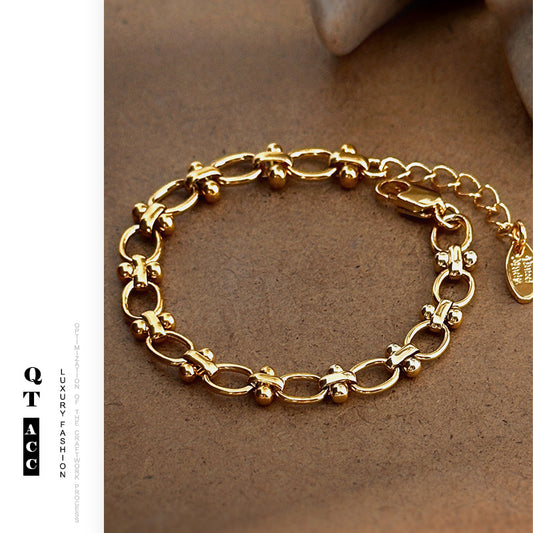 French fashion temperament classic jewelry Korean versatile high-end brass plated 18k gold natural pearl bracelet women