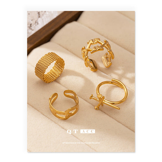European and American French light luxury high sense irregular lines hollow ring simple and unique retro style versatile ring
