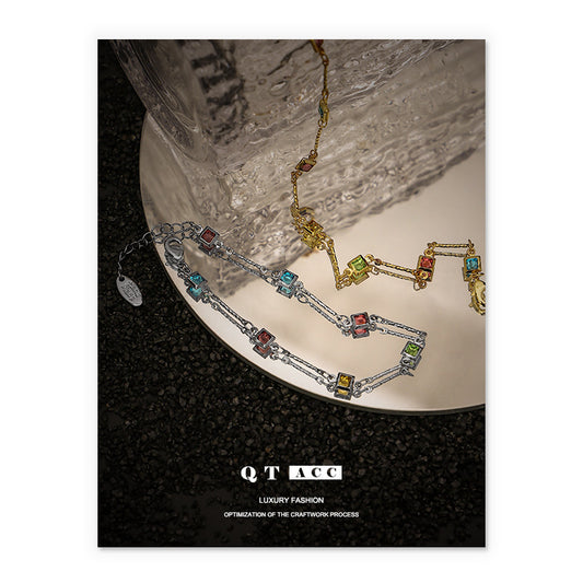 Brass plated real gold/white gold, Korean ins niche simple and versatile summer color zirconium bracelet jewelry new women