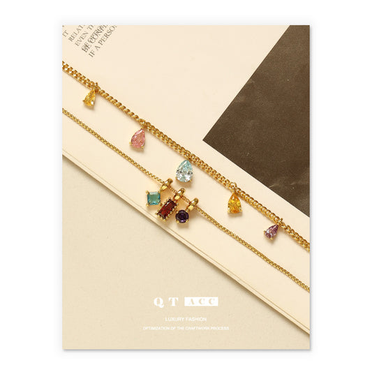 Brass plated with 18K real gold, European and American ins fashion and elegance temperament summer color zircon pendant necklace necklace jewelry women