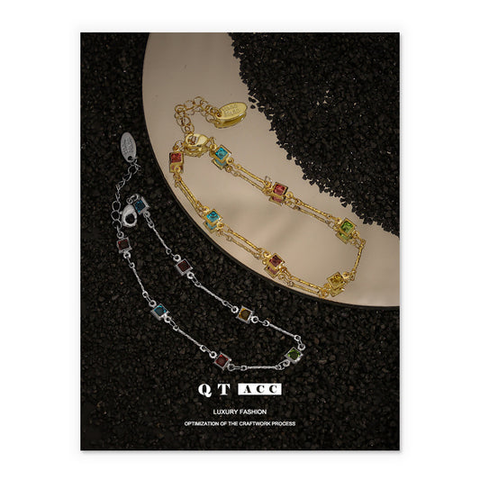 Brass plated real gold/white gold, Korean ins niche simple and versatile summer color zirconium bracelet jewelry new women