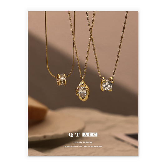 Brass plated with 18K real gold, European and American ins niche minimalist style versatile personalized design zircon pendant necklace necklace jewelry