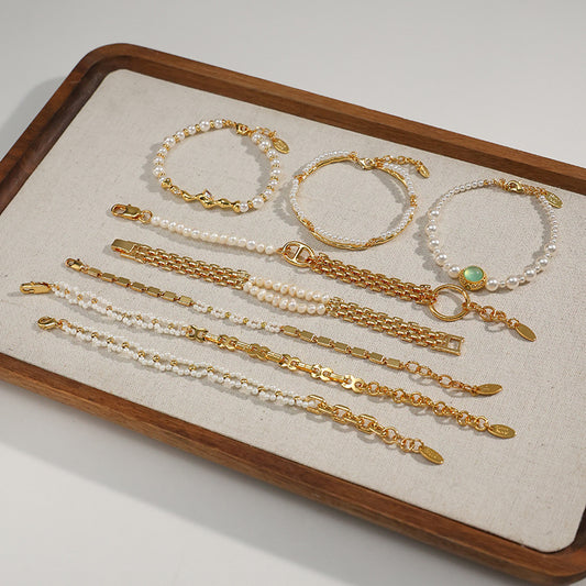 Cross-border retro classic fashion versatile light luxury high-end plated 18K gold natural real pearl bracelet spring and summer new