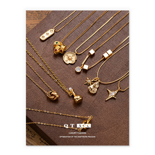 Copper-plated 18k gold fashion high-end zircon pendant necklace personality irregular necklace simple fashion summer