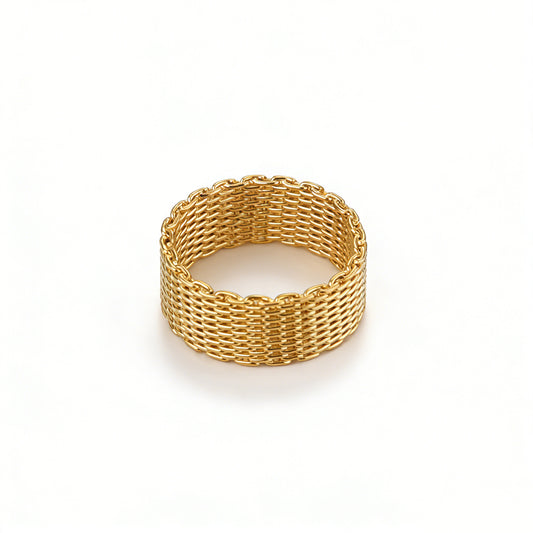 Ever P. hollow gold rings for women, irregular abstract line design.