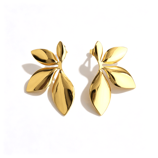 Top view of Ever P. stainless steel earrings gold, showing the durable 304 steel construction and secure post.