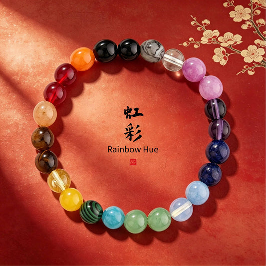 Lifestyle view of the Ever P. rainbow strawberry quartz beaded bracelet, showcasing its elegant and comfortable fit as a daily accessory.