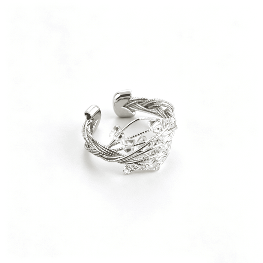 Front view of Ever P. vintage rings featuring the fluid twisted ring design with crystal accents.