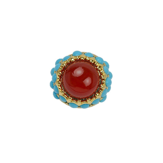 Front view of Ever P. vintage gold lapis lazuli ring, showing the 2.3x0.9cm marquise shield design.