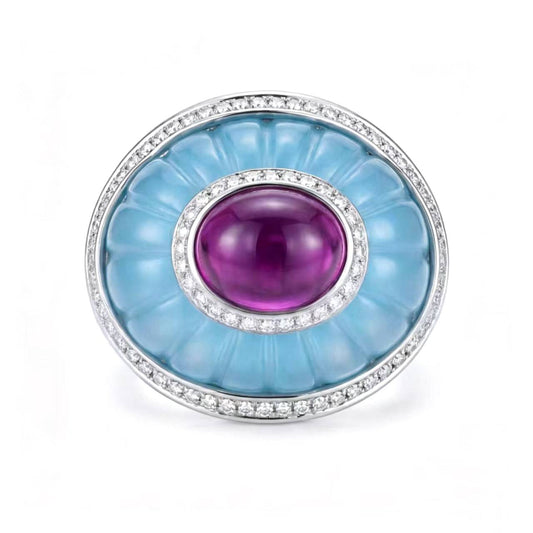 Front view of the vintage ribbed cocktail ring featuring a bold burnt orange gemstone with a fluted dome design on a heavy gold band.
