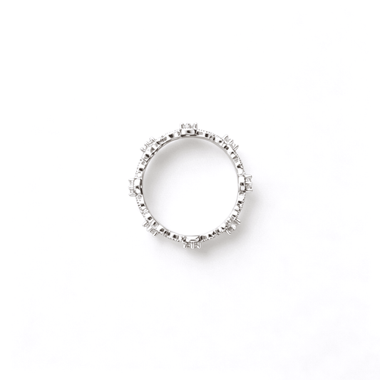 Top circular angle showcasing the repeating openwork flowers and fixed 16.5mm inner diameter of the cz eternity band.