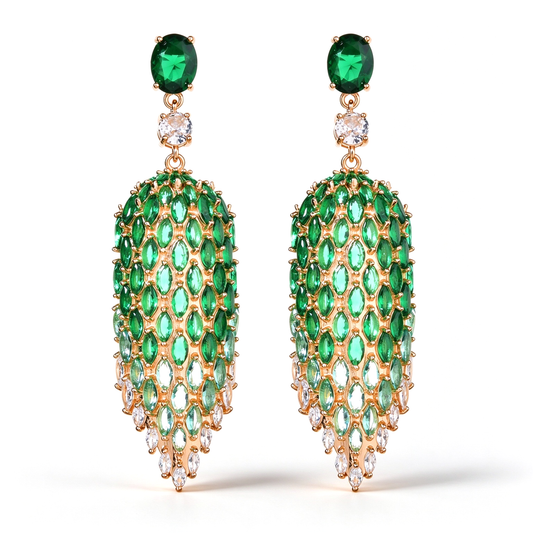 Gradient marquise fringe drop earrings in green with cascading marquise-shaped accents