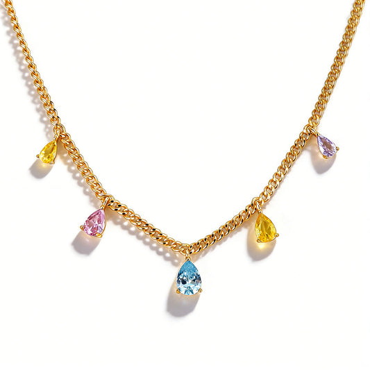Rainbow pendant necklace in 18k gold plating, perfect for jewelry layering.
