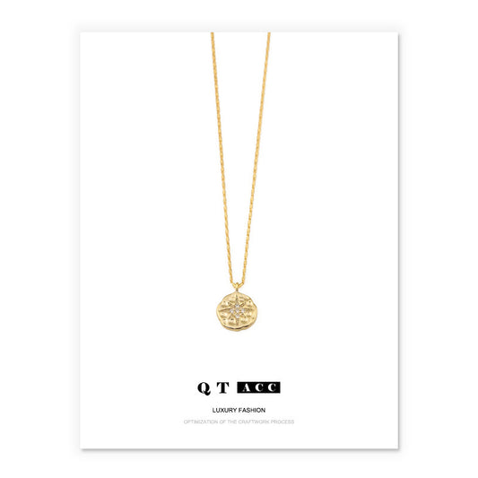 European and American delphes Polaris coin button pendant necklace ins octagram plated 18K real gold collarbone chain