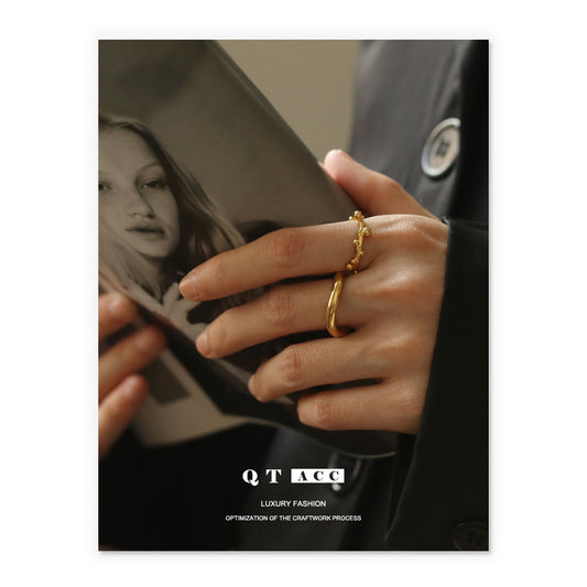 Brass plated 18K real gold ins minimalist cold wind Internet celebrity temperament gold glossy circle ring ring woman