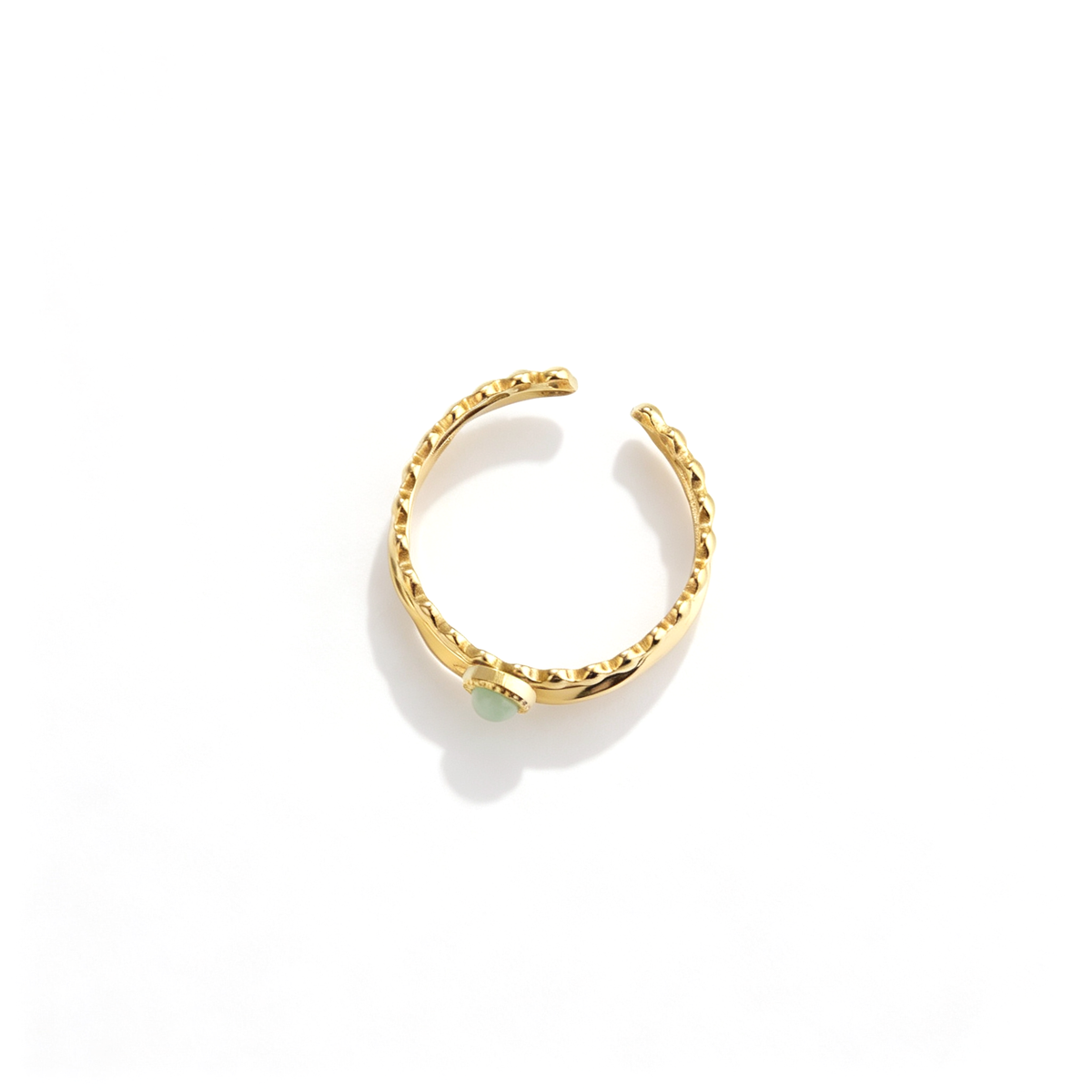 Top-down view showing the adjustable open-back gap and dual-strand structure of the gold ring.