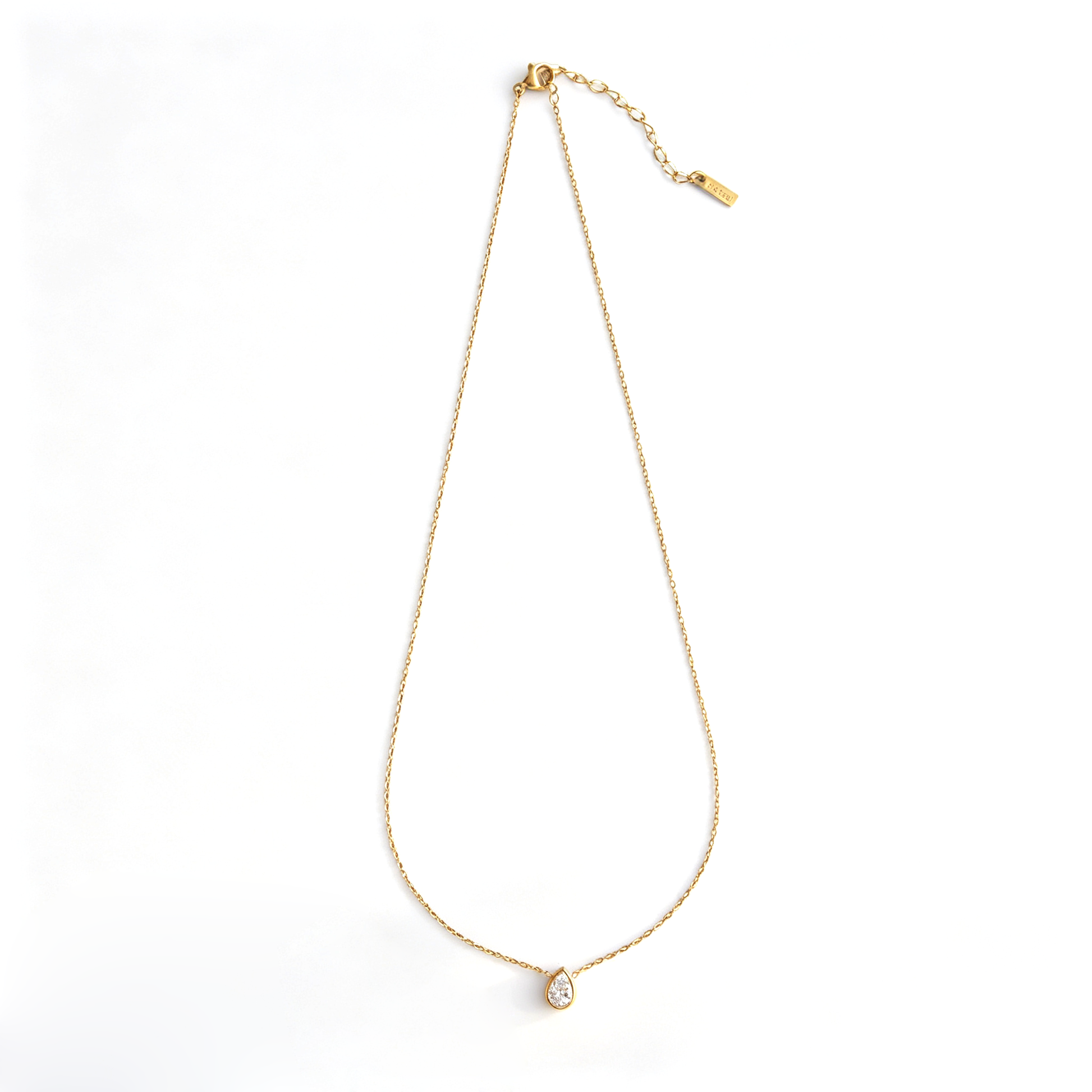 Waterproof 18k gold plated teardrop solitaire necklace for everyday layering
