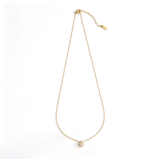 Waterproof 18k gold plated teardrop solitaire necklace for everyday layering