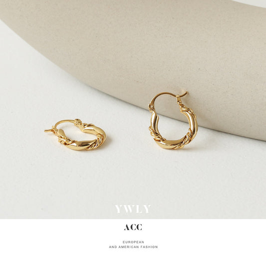 European and American twisted ring ear buckle ins minimalist texture cold niche design feeling plated real gold earrings earrings earrings
