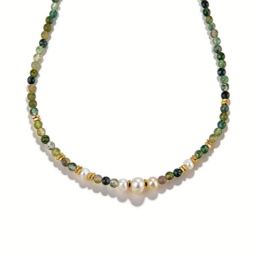 Ever P. Natural Pearl Necklace | Green Crystal Beaded Necklaces for Women