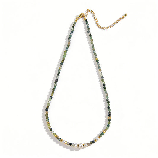 Ever P. Natural Pearl Necklace | Green Crystal Beaded Necklaces for Women