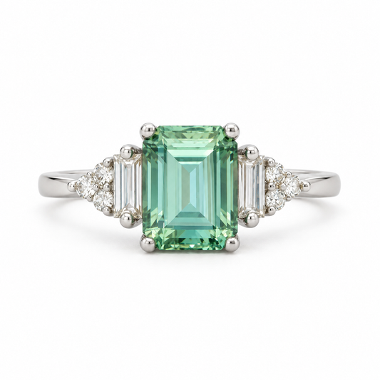 Emerald-Cut Zircon Ring with Baguette Side Stones