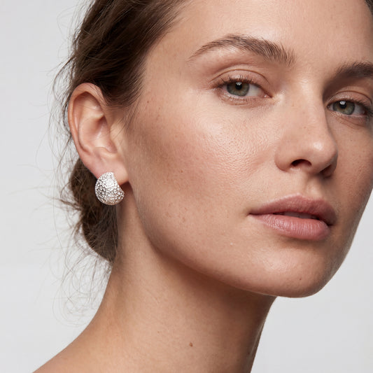 Ever P. | Hammered Silver Huggie Earrings | Chunky Hoop