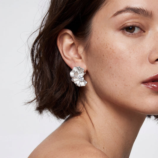 Ever P. | Silver Flower Stud Earrings | Statement Studs