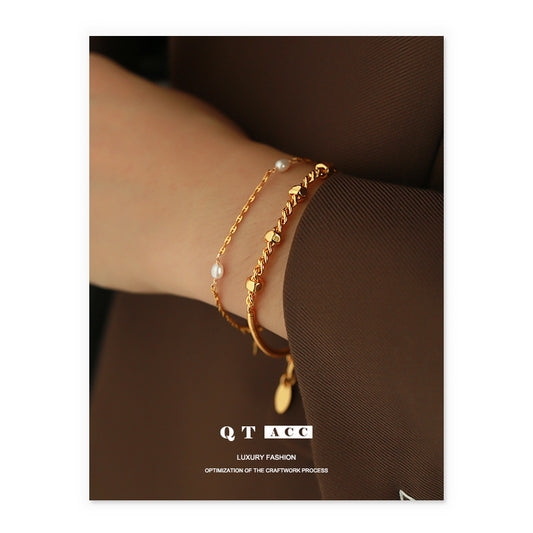 Brass plated 18K real gold ins simple style design nut shape snake bone chain splicing bracelet bracelet jewelry women