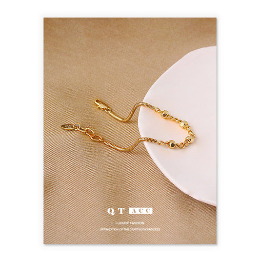 Brass plated 18K real gold ins simple style design nut shape snake bone chain splicing bracelet bracelet jewelry women