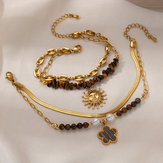 European and American fashion high sense exquisite sun flower titanium steel pendant bracelet double chain niche simple versatile jewelry