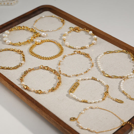 Cross-border retro classic fashion versatile light luxury high-end plated 18K gold natural real pearl bracelet spring and summer new