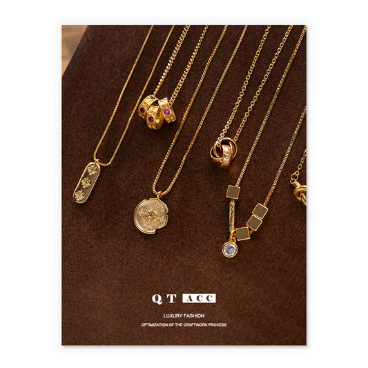 Copper-plated 18k gold fashion high-end zircon pendant necklace personality irregular necklace simple fashion summer