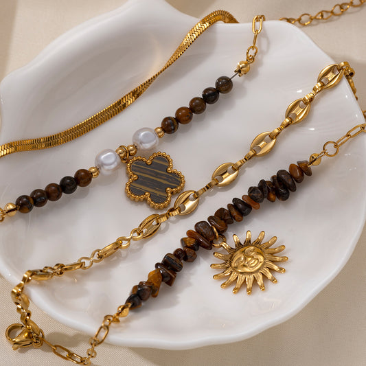 European and American fashion high sense exquisite sun flower titanium steel pendant bracelet double chain niche simple versatile jewelry