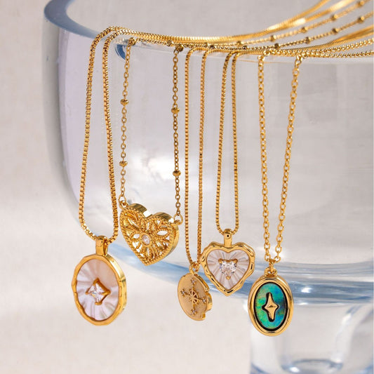 Cross-border European and American ins fashion retro popular hot-selling pendant jewelry malachite electroplated brass 18k zircon necklace