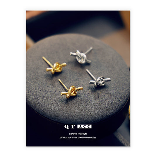 European and American simple design knotted twisted flower small stud earrings niche exquisite retro high-end silver needle earrings women