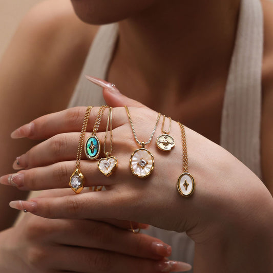 Cross-border European and American ins fashion retro popular hot-selling pendant jewelry malachite electroplated brass 18k zircon necklace