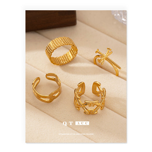 European and American French light luxury high sense irregular lines hollow ring simple and unique retro style versatile ring