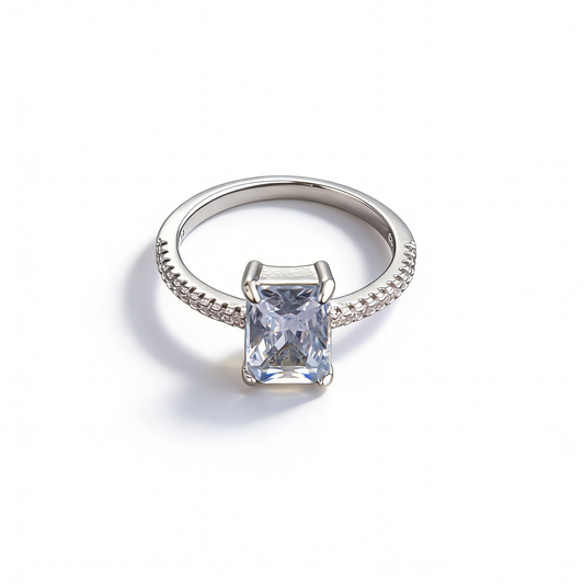Front view of Square Cut Diamond Ring Zirconia Engagement Ring
