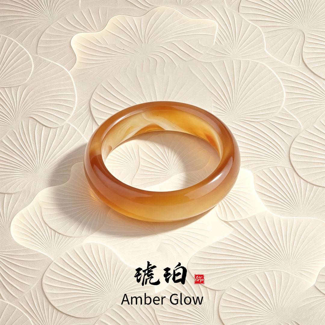 Full display of the Ever P. natural stone ring in amber chalcedony, a dainty and hypoallergenic band for everyday wear.