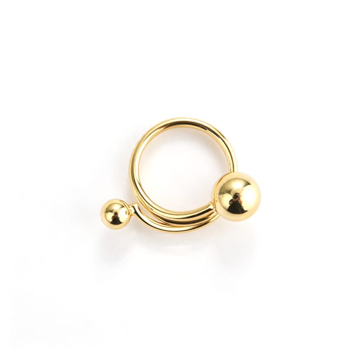 Open cuff ring shown from an angled view, highlighting the rounded ball accents