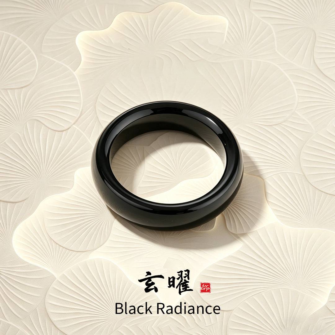 Full product display of the Ever P. natural stone ring in black chalcedony, a dainty and hypoallergenic band for everyday wear.