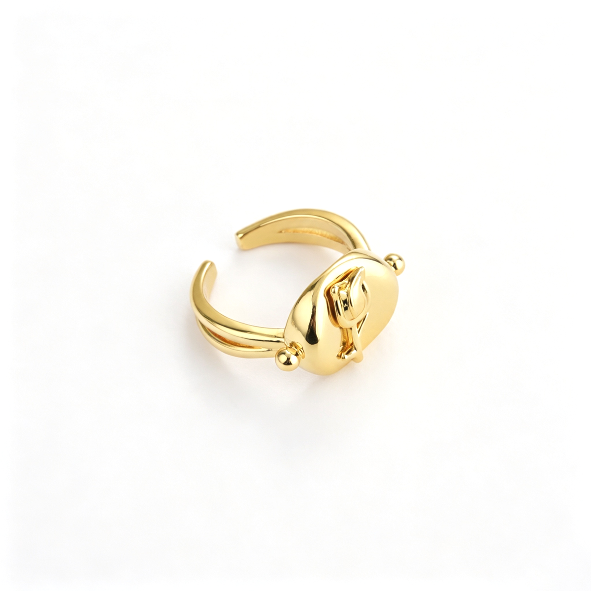 Cat cuff ring viewed from the back, showing the open band and raised center design