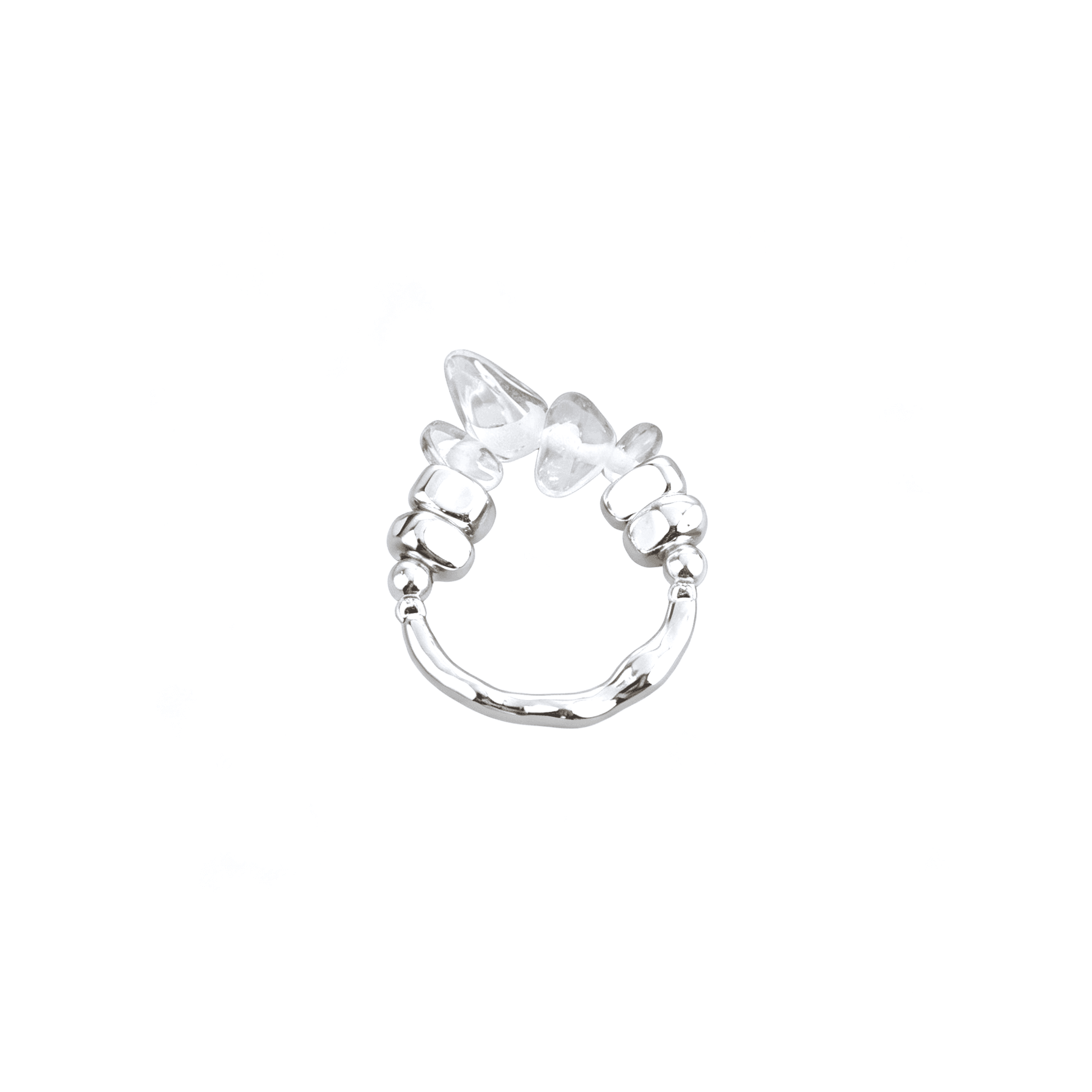 Reverse detailed angle of the flexible adjust-to-fit crystal beaded ring highlighting the strong elastic cord base.