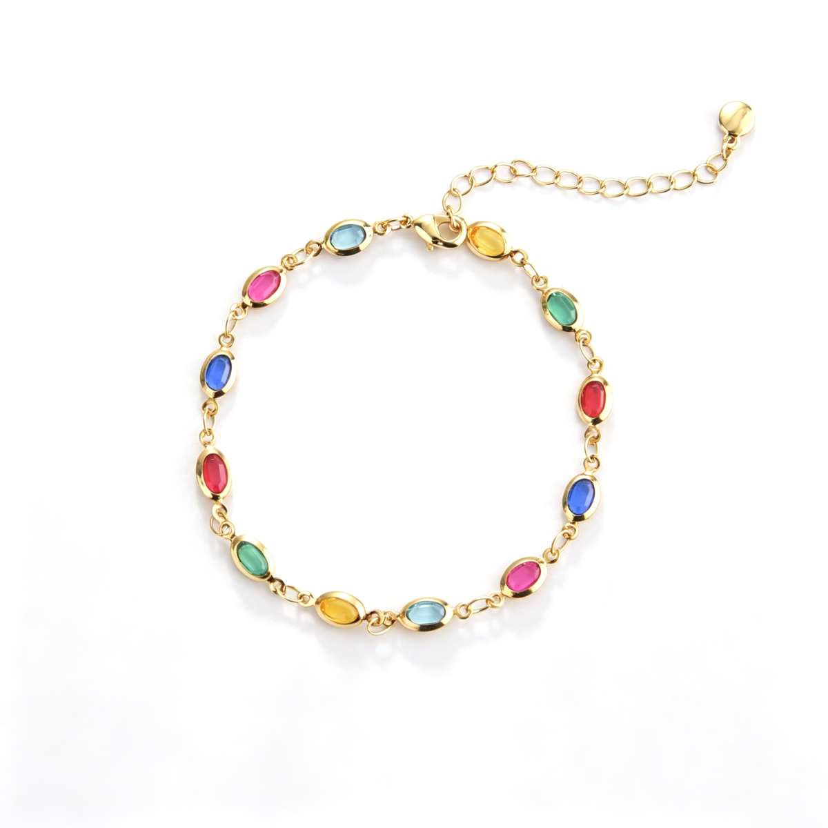 Colorful chain bracelet with multicolor oval accents and gold-tone links